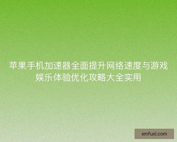 苹果手机加速器全面提升网络速度与游戏娱乐体验优化攻略大全实用