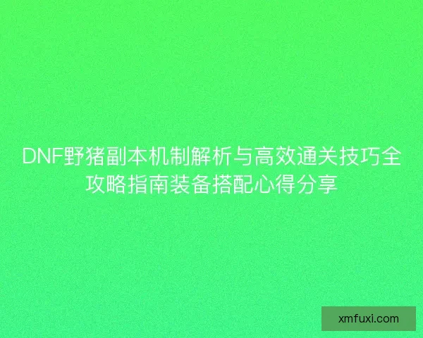 DNF野猪副本机制解析与高效通关技巧全攻略指南装备搭配心得分享